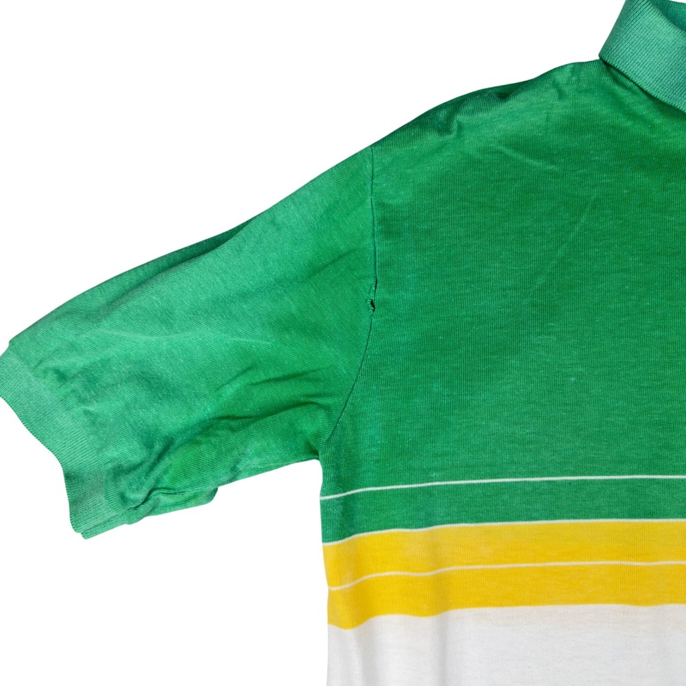 Vtg 80s Track & Field Life University Polo Shirt Men's M NAIA Green Yellow White - Picture 4 of 8